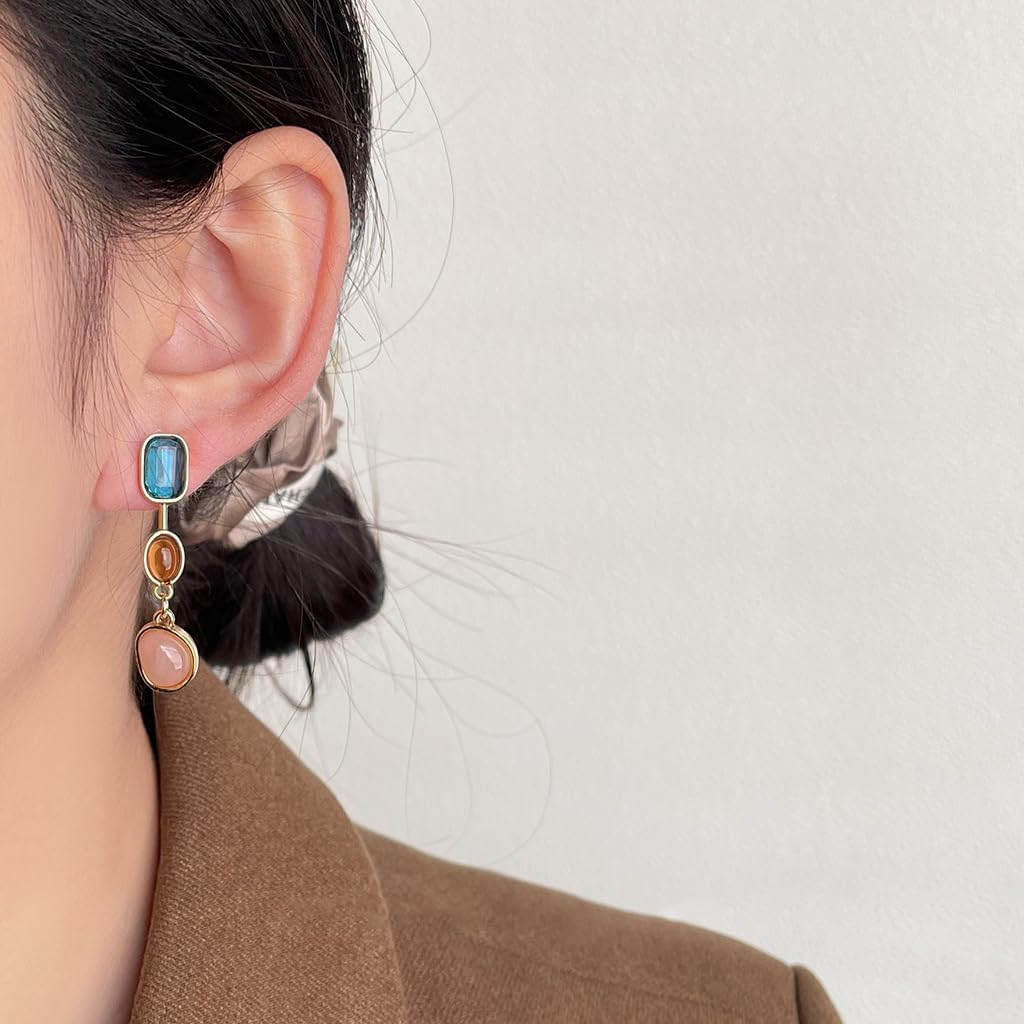 Bohemian Rhinestone Dangle Earrings Long Crystal Dangling Drop Earrings Asymmetry Statement Geometric Crystal Earrings Wedding Bridal Prom - Image 2