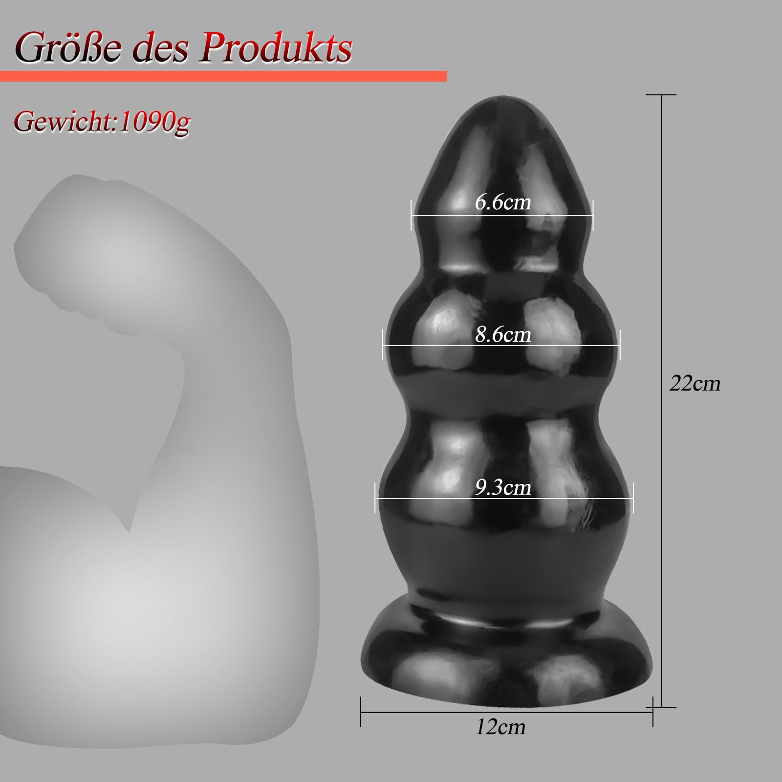 BDSMLOVE tapón anal grande Φ 9,3 CM, tapón anal gigante, consolador anal XXL, juguetes anales, fisting, expansor anal, juguete sexual erótico a partir de 18 para parejas (Negro)