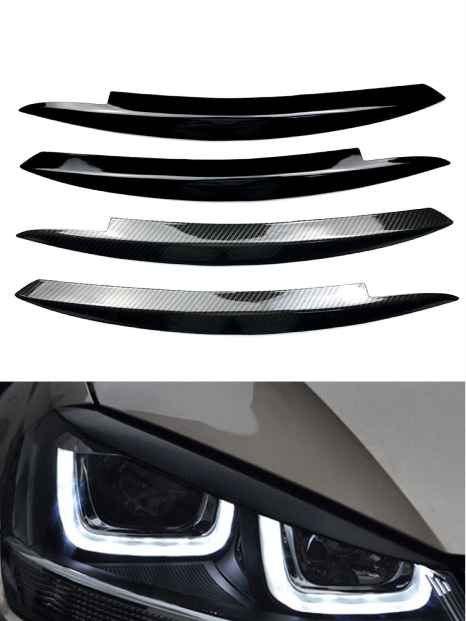 Tiras Decorativas Embellecedor De Cubierta De Párpado De Ceja De Faro De Coche De Fibra De Carbono ABS para Golf 7 VII GTD R MK7 2013 2014 2015 2016-2020(Carbon Fiber)