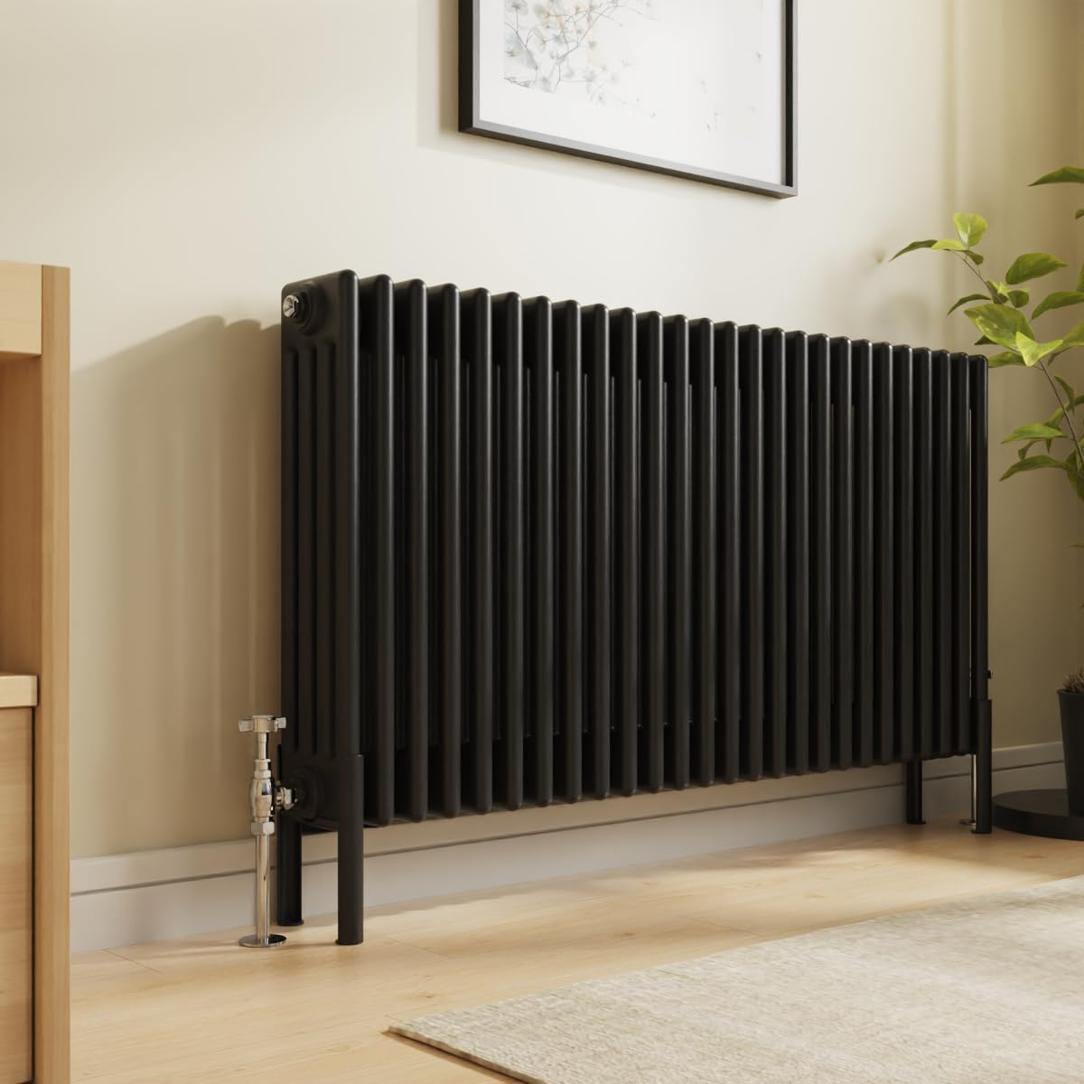Nrg Black Traditional 4 Column Horizontal Radiator 600X1190mm Central Heating Radiators
