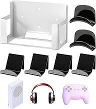 Wonderjune Wall Mount Compatible with Xbox Series S, Thick Wall Mount Set with 4pcs Controller Holder 2 Pcs Headphone Hanger Metal Stand Compatible with Xbox Series S