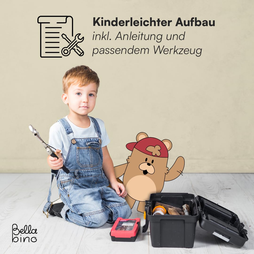 Bellabino Towy Kinderregal – Kinder Bücherregal mit 3 Fächern – Montessori Regal Weiß - Aufbewahrungsregal Kinderzimmer mit Rollen – Spielzeugregal mit Geheimfach – Kinderbücherregal 43x40x43 cm