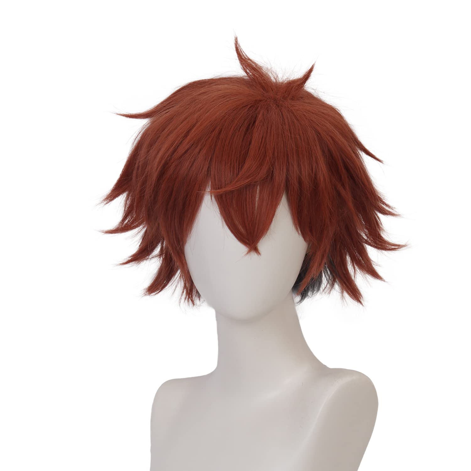 Red Brown Short Wig for Anime Costume with Heat Resistant Synthetic Universal Hairs for Men Halloween Family Cos Make Up Party