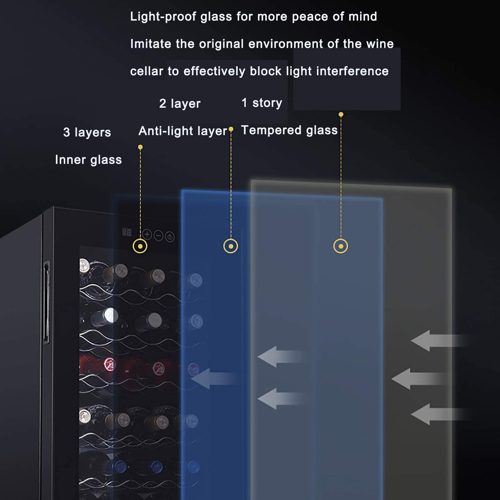 Gagalu Dual Zone Wine Cooler Refrigerator 32 Bottles Freestanding Wine Refrigerator With Double Layer Smart Touch Tempered Glass Door Energy Saving Quiet Operation on Fridge.com - View 6