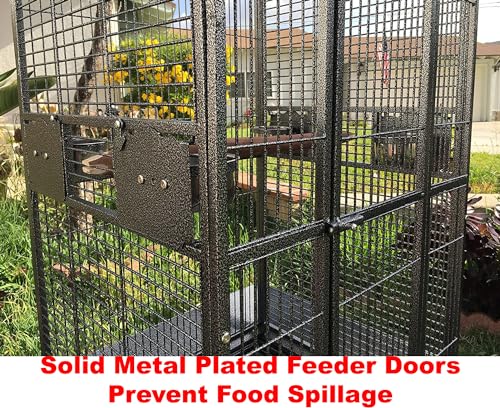 2 Color, Extra Large Wrought Iron Dome Top for Macaw Goffin's Cockatoo Cockatiels African Grey Amazon Parrots Green Cheek Conures Caique Bird Cage with Rolling Stand (Black-Vein)