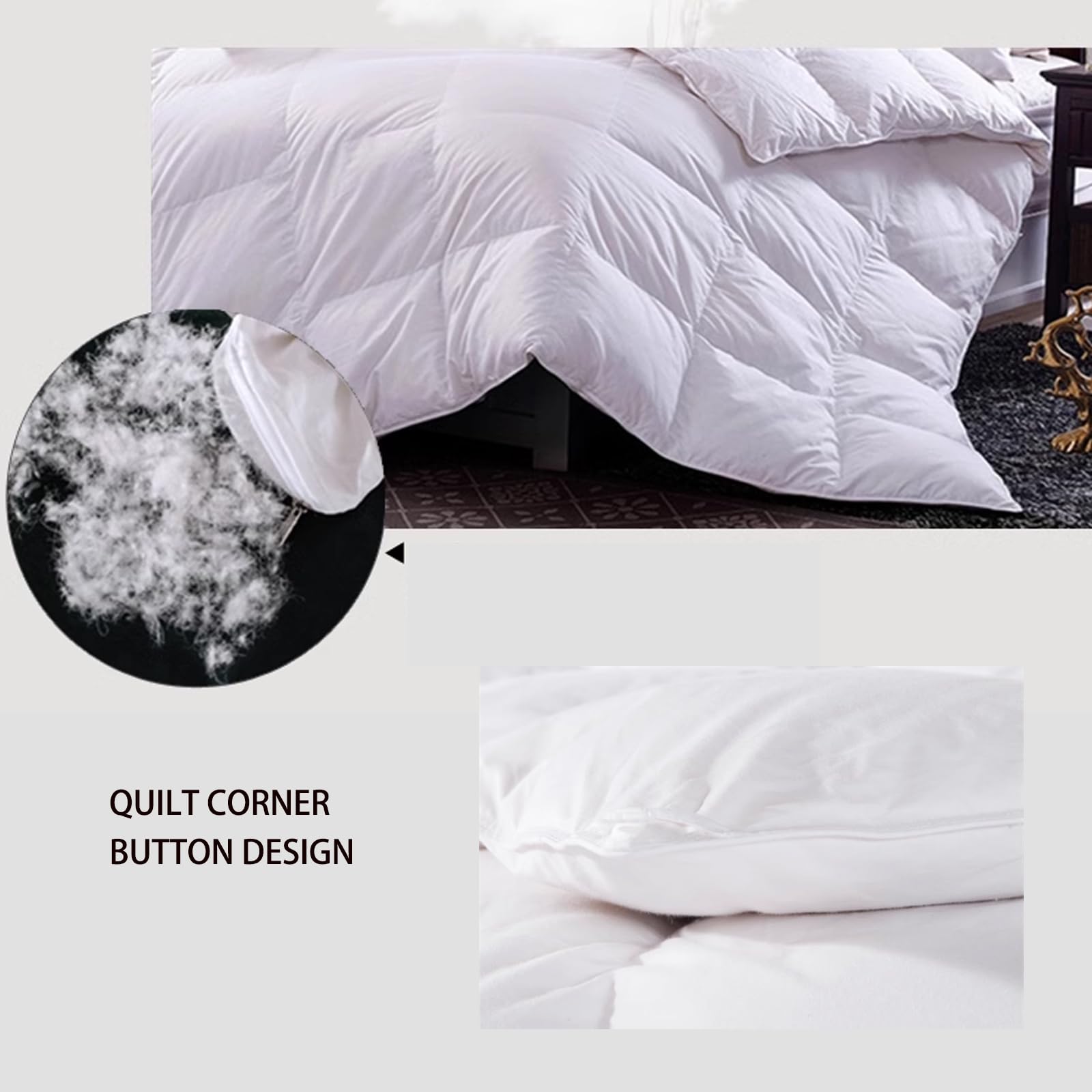 FfiMe Luxurious Goose Feathers Down Comforter,Grey Thickened Heavyweight Warmth Duvet Insert Cotton Cover with Corner Tabs (Grey, King Winter),87 * 94 inches (5kg) (White)