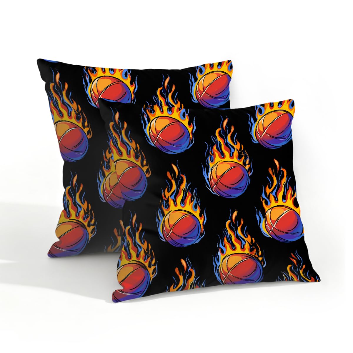 Outdoor Pillow Covers Waterproof Pillowcases 18x18in Set of 2 Cartoon Flame Basketballs Decorative Throw Cushion Case for Couch Sofa Garden Patio Furniture