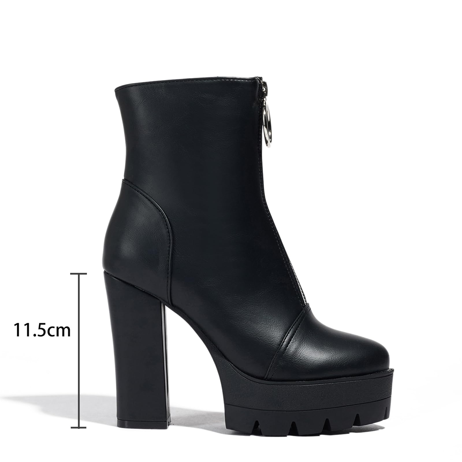 Stivali da Donna con Plateau Cerniera, Tacco Blocco Alto 11,5 cm, Sexy Eleganti Tronchetti, Disponibile in Nero e Marrone