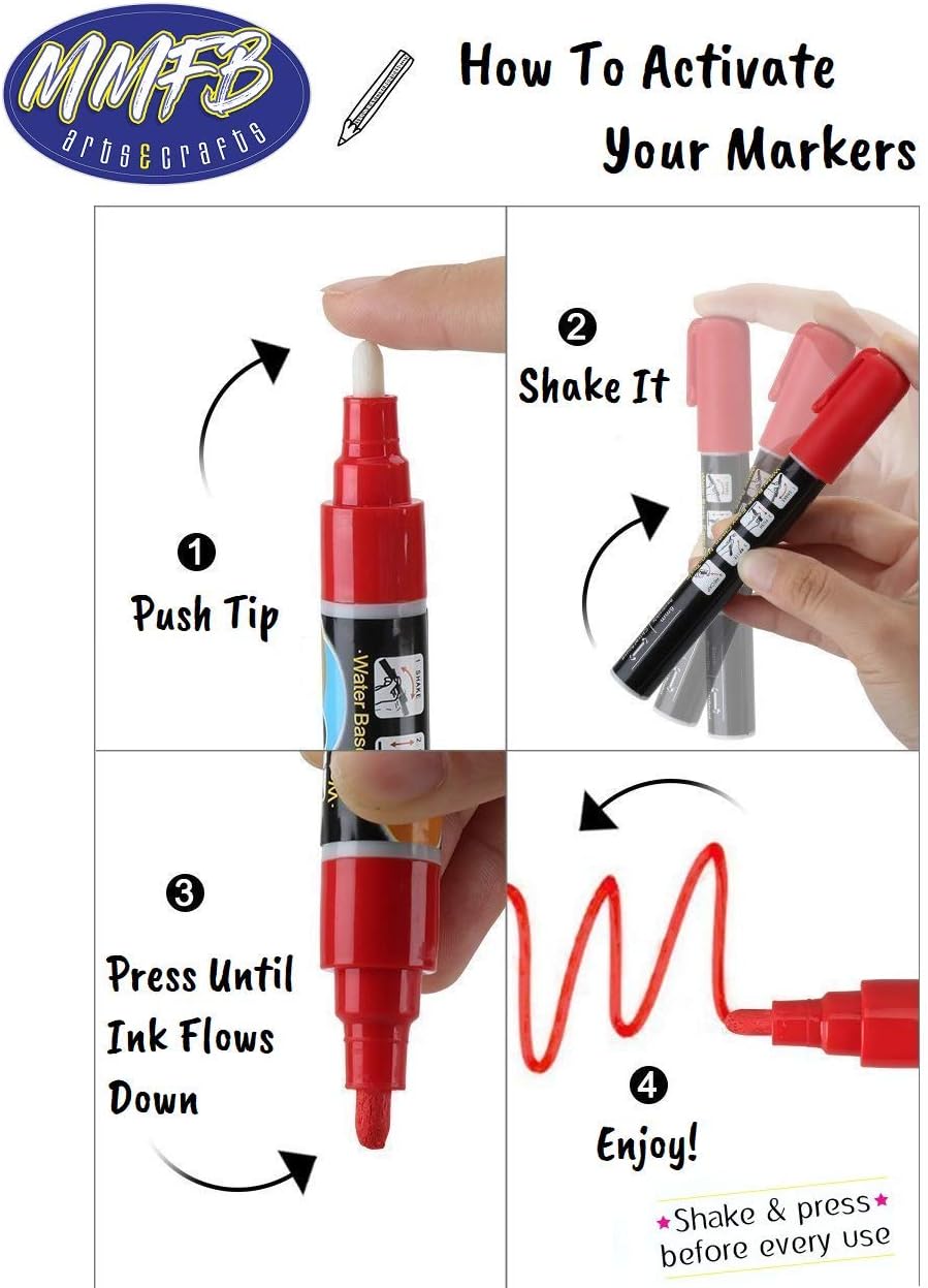Acrylic Permanent Paint Markers (12 Pens Size M) w/ 45 Chalkboard Labels, Not Toxic Permanent Color On All Surfaces, Metallic Gold & Silver, Reversible Bullet Chisel Tips Nibs w/ Splinter Free Caps