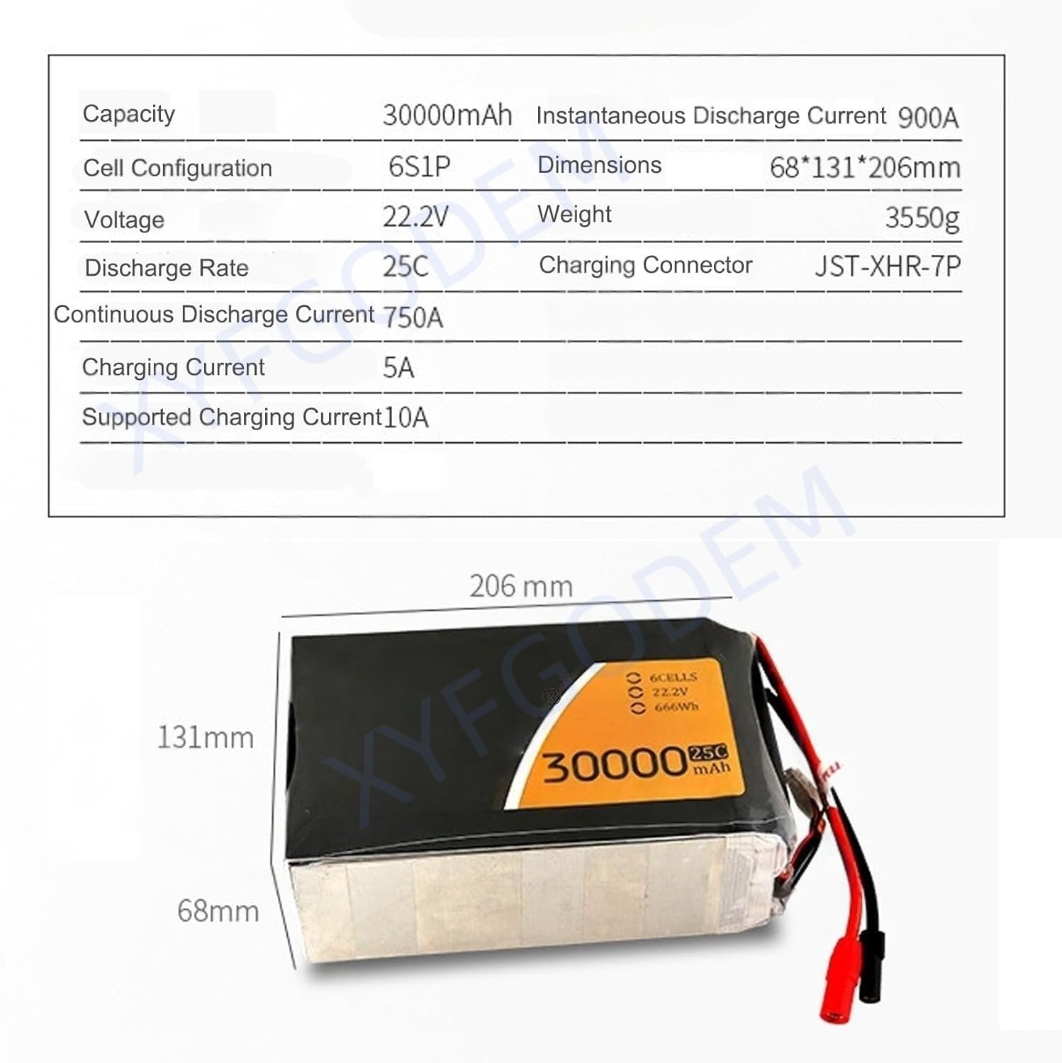 Batería Lipo de 30000 mAh 6S 22,2 V 25C, batería Litio Repuesto con Conector AS150 para Coches, Aviones, Camiones, Barcos, Buggies y Drones radiocontrol