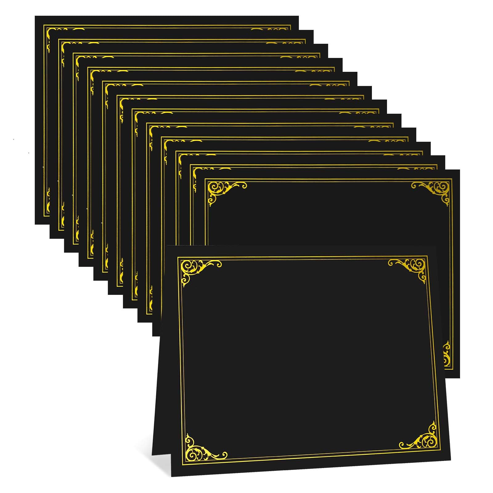 Certificate Holders, 12 Pack Black Diploma Holders with Gold Foil Border, Certificate Covers for 8.5 x 11 Inch Certificate Paper Graduation Award