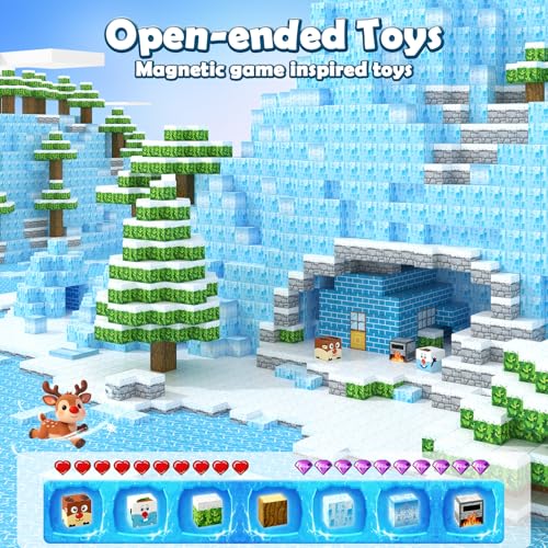 Image of Magnetic Blocks-Build Mine Magnet World Ice Edition, Magnetic Tiles Building Kids Toys for Girls Age 3 5 7 8 Princess STEM Sensory Kids Games Toddler Toys for 3+ Years Old Girls & Boys Birthday Gifts