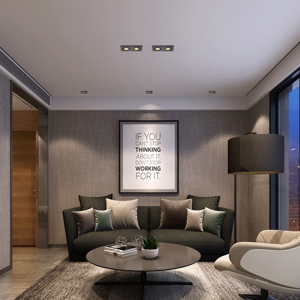 Kwadratowy reflektor sufitowy LED do zabudowy (2 sztuki), aluminiowa obudowa, reflektor kierunkowy, lampa akcentująca do salonu i korytarza, kolor czarny, 5000 K