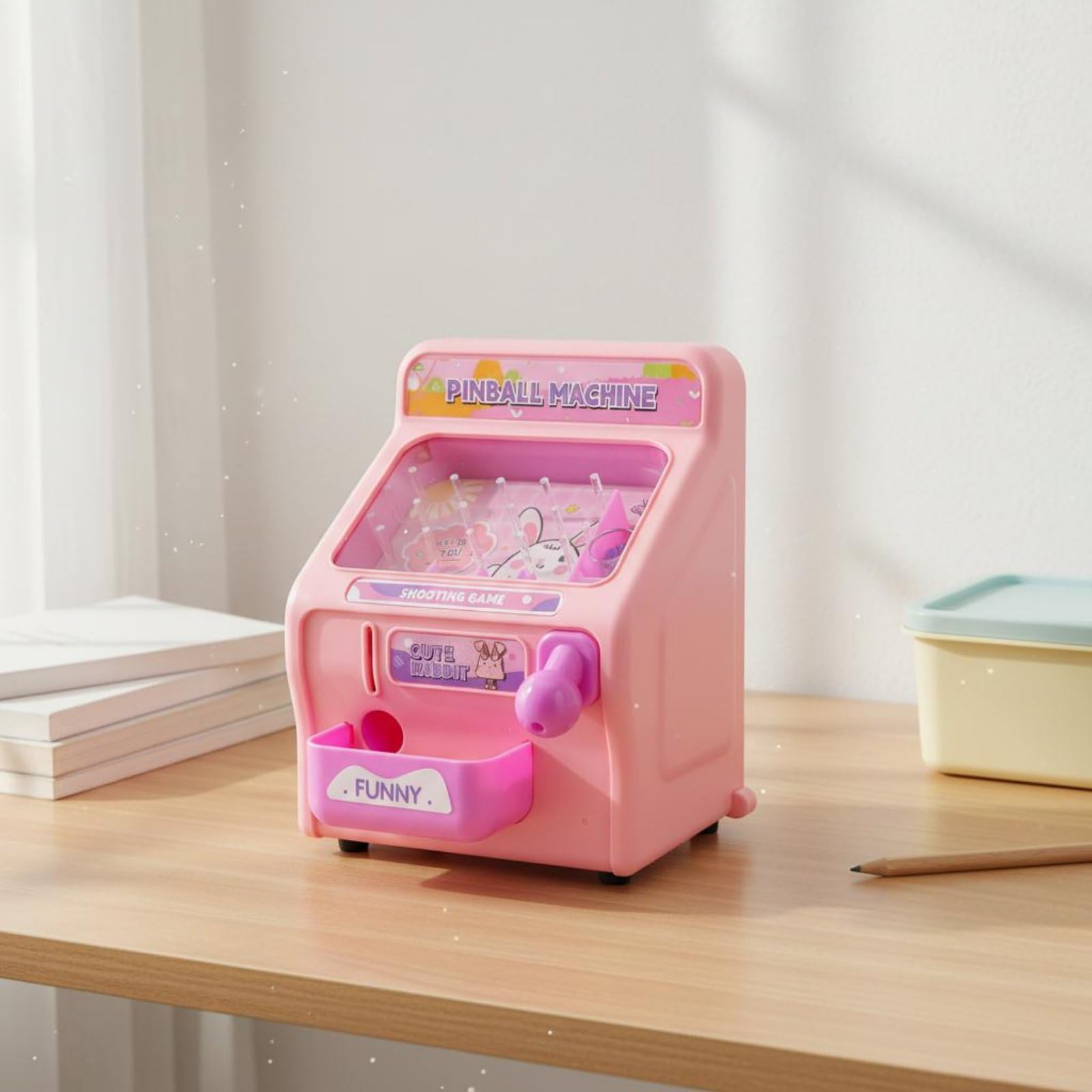 Milageto Juego de para Niños Máquina Pinball Juego de de con Resorte Mini Arcade con Luces LED y Sonidos Plástico Desarrolla Coordinación y Motricidad Fina, Rosa Conejo