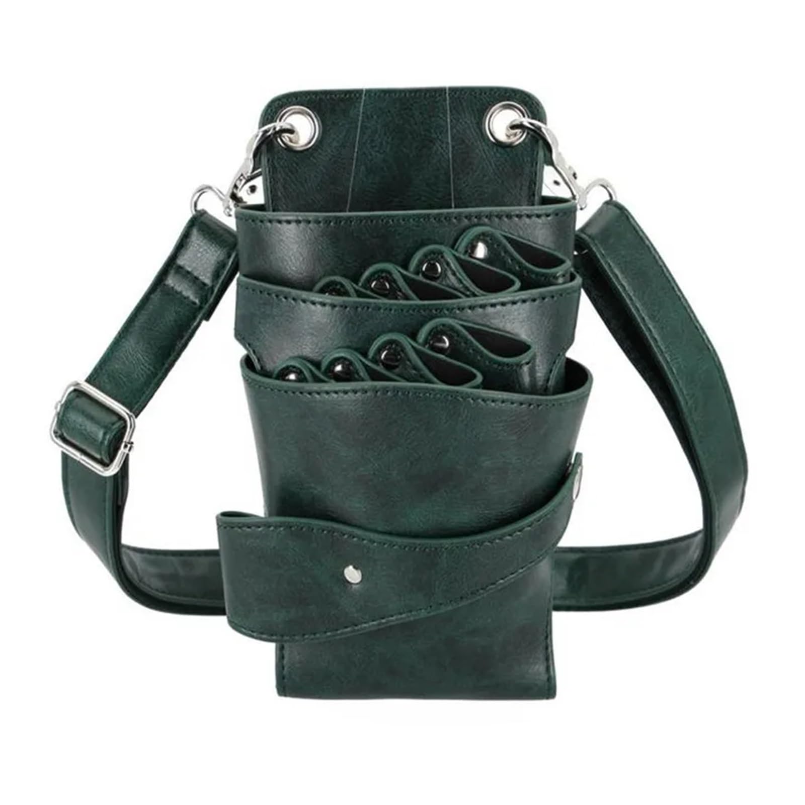 Friseurgürtel Professionelle 8-Tasche schwarz Salon Barber Haar Schere Tasche Schere Clips Friseur Holster Beutel Halter Fall Gürtel(Green)