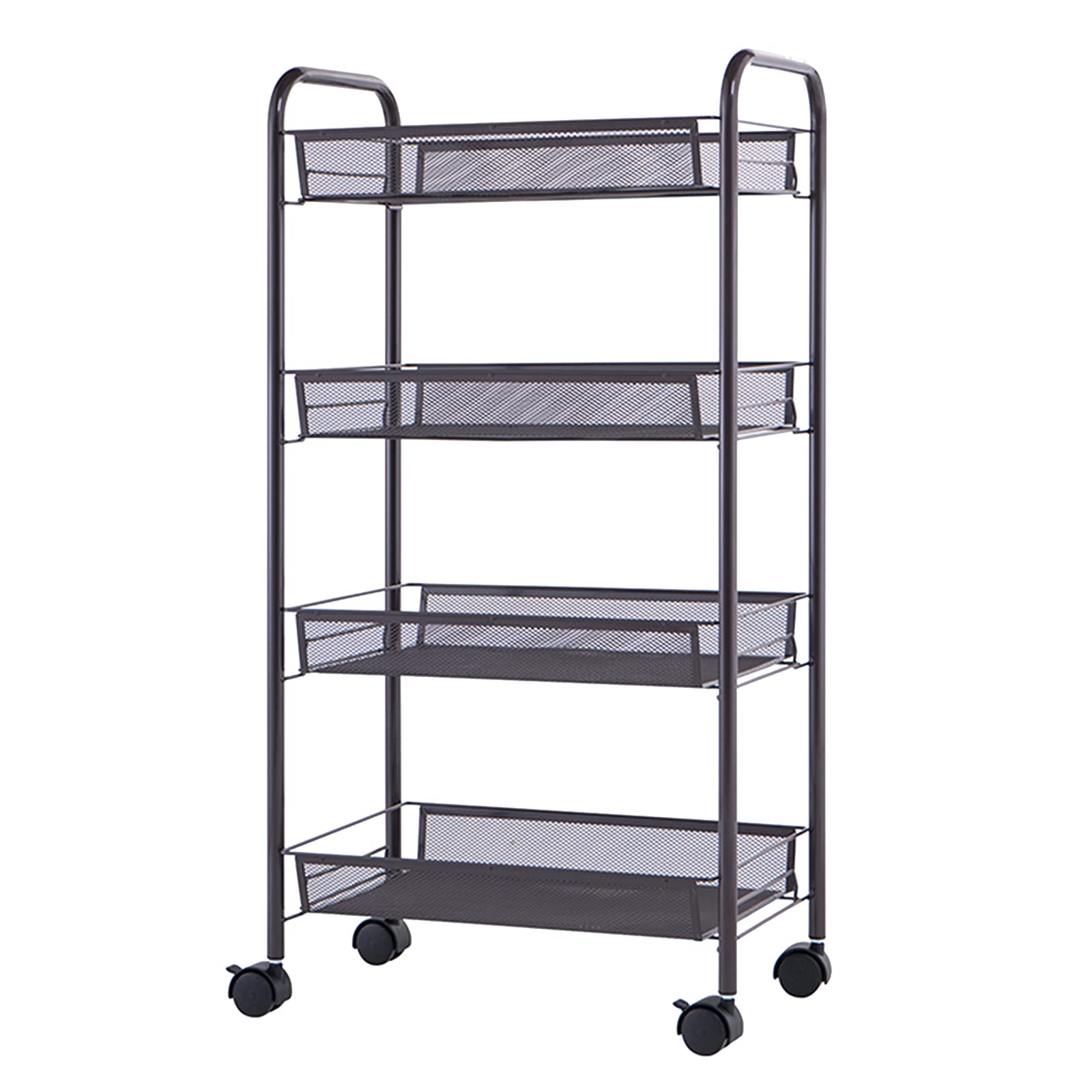 Pepisky 4-Tier Mesh Wire Rolling Cart Multifunction Utility Cart Removable Steel Wire Basket Shelving Trolley with Hook for Home Kitchen Bedroom Bathroom