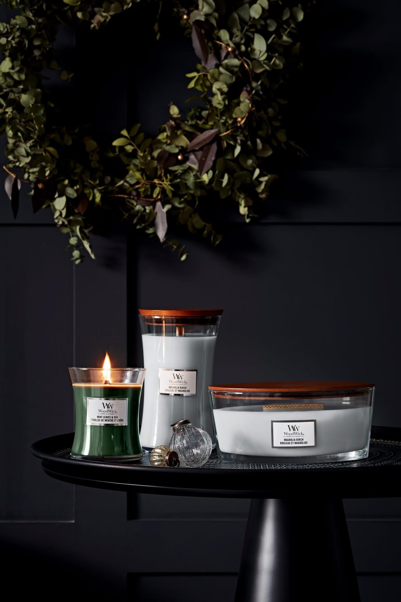 Vela aromática Woodwick Magnolia Birch Ellipse 453,6 g