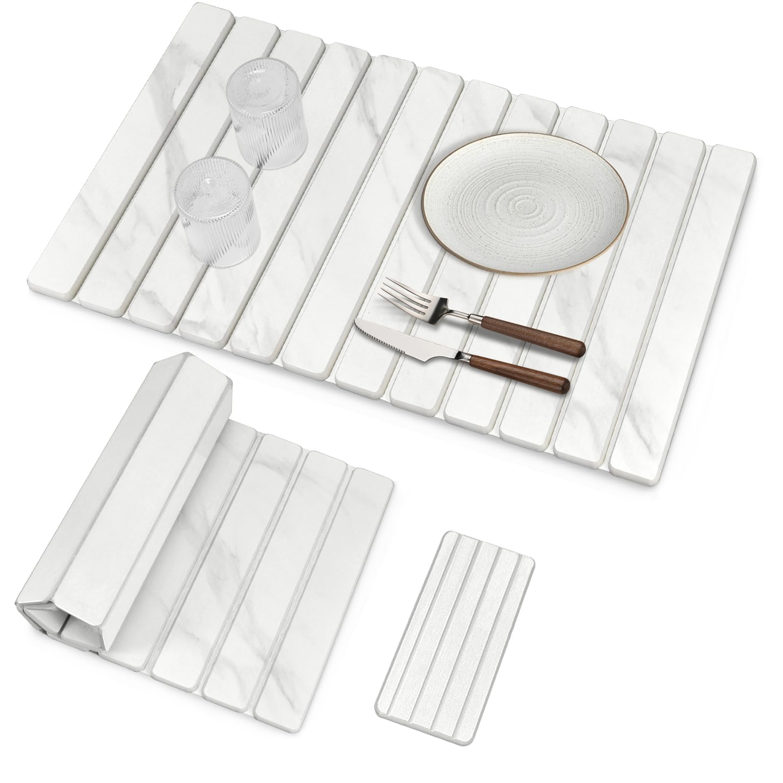 Photo 1 of 2 PCS Extra Large Stone Dish Drying Mats for Kitchen Counter, 28"(L)×16"(W) Marble-Pattern Dish Drying Mat with 8"x 4" Coasters, Eco-Friendly Diatomite Dish Drying Mat - Fits All Countertops
