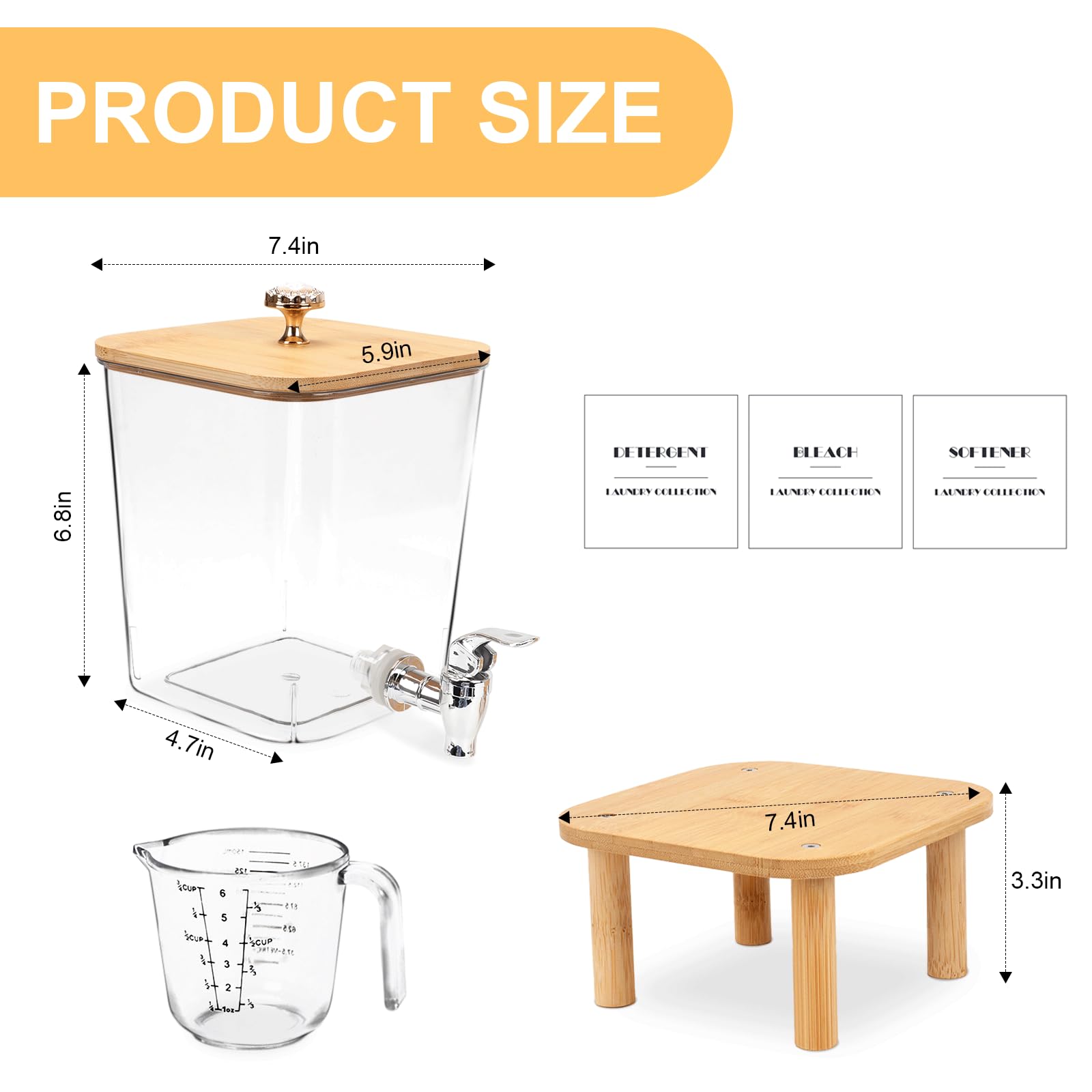 Distributeur Lessive Liquide avec Robinet, 3L Distributeur de Lessive Boîte de Détergent Boîte de Rangement pour Détergents avec Couvercle pour Eau de Javel, Adoucissant