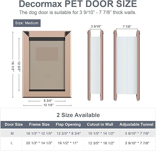 Miniatura 5 de Decormax Puerta para perro para pared, puerta de perro de bajo consumo con marco de aluminio, túnel telescópico, solapas magnéticas dobles y dos