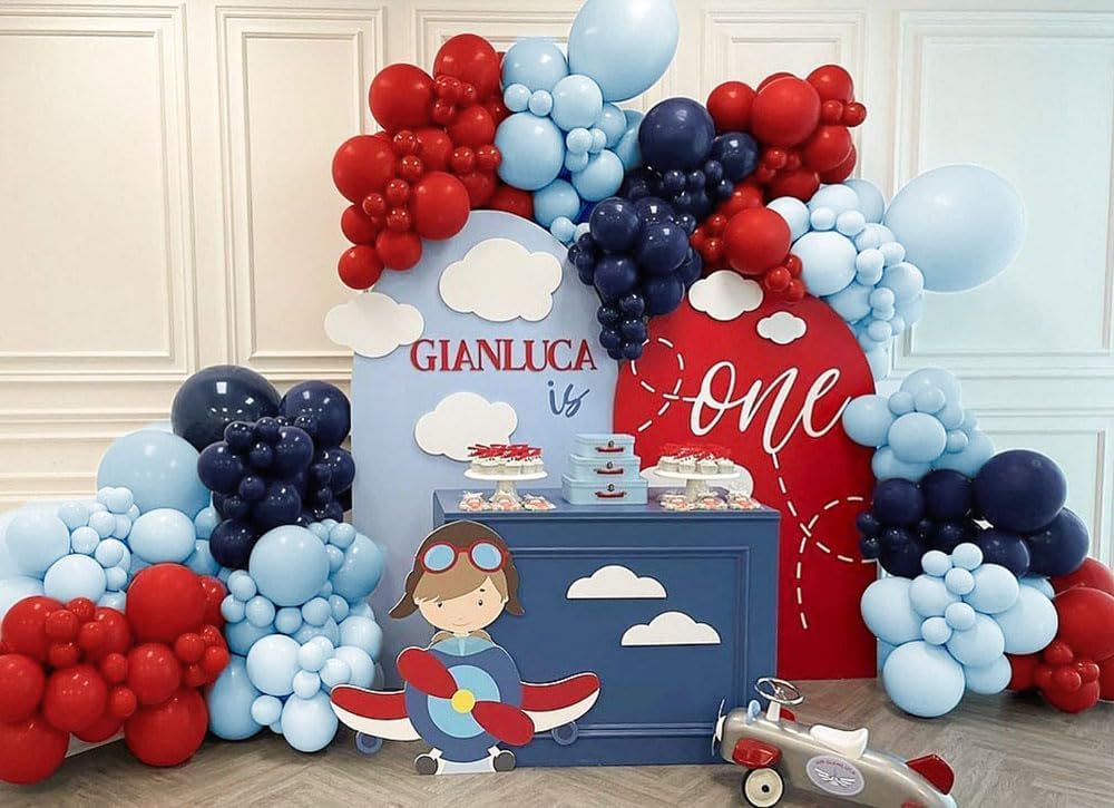 Navy Blue Red Balloon Garland Double Stuffed Macaron Blue Royal Red Balloon Premium Latex Arch Kit for Superhero Boys Birthday Baseball Theme Nautical Party Decorations