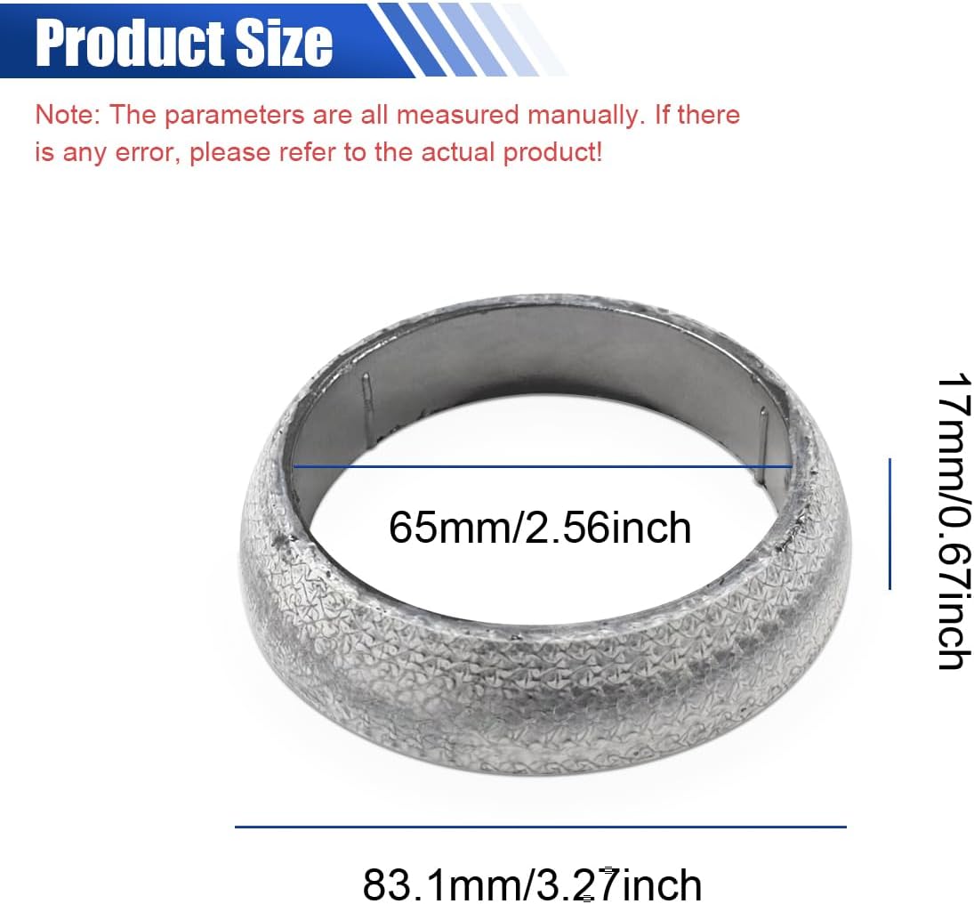 ID 65mm Car Exhaust Manifold Gasket, Graphite Exhaust Flange Muffler Gaskets Replacement, Automotive Exhaust Ring Donut Gaskets Seal Mufflers to Prevent Leaking Between Exhaust-Manifold & Exhaust-Pipe