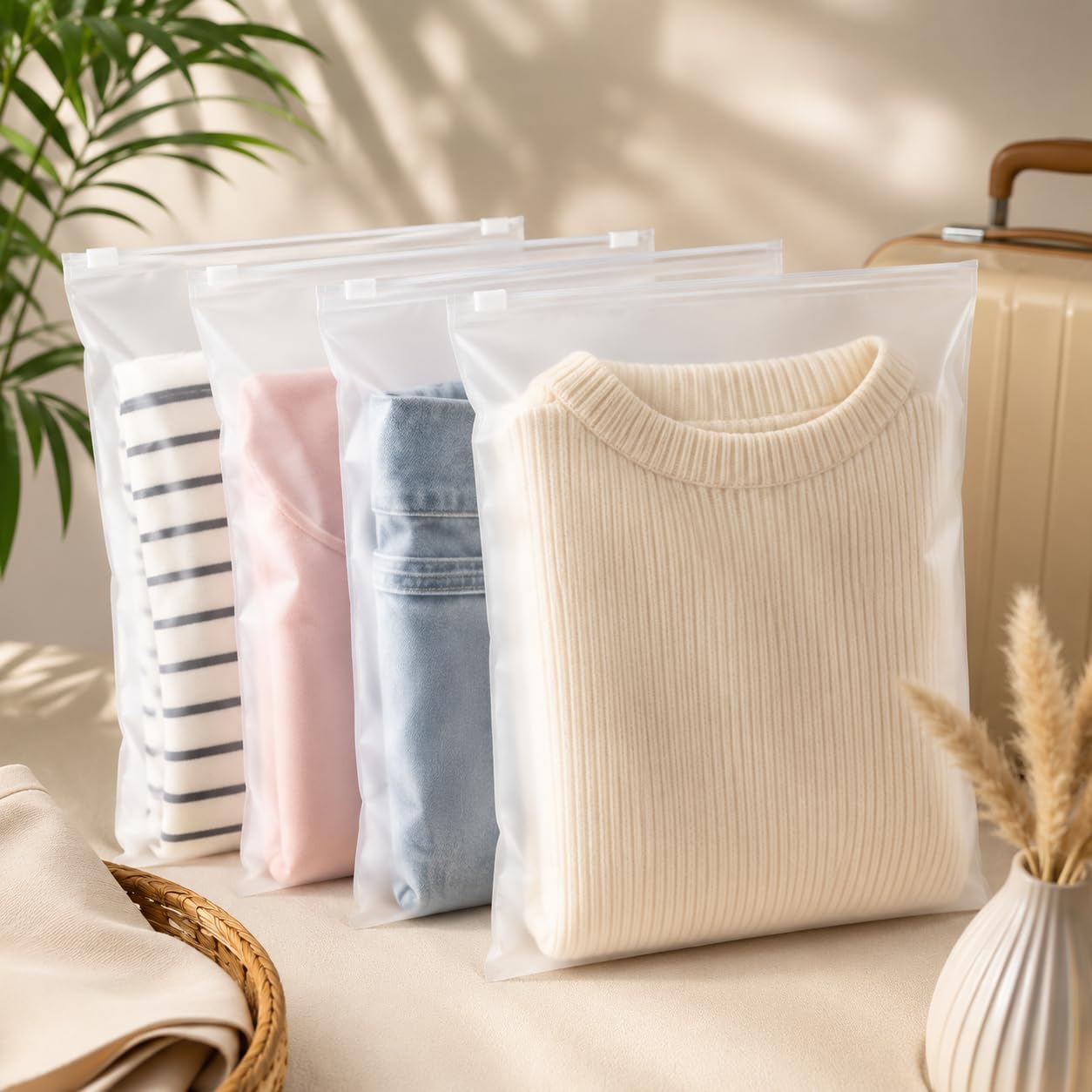Frosted Zipper Bag for Clothes Storage (30x35 cm) | Reusable Waterproof Clothing Packing Bags | Zip Lock Travel Organizer Poly Bags for T-Shirts, Kurtis & Garment Packaging (Pack Of 5)-image-15