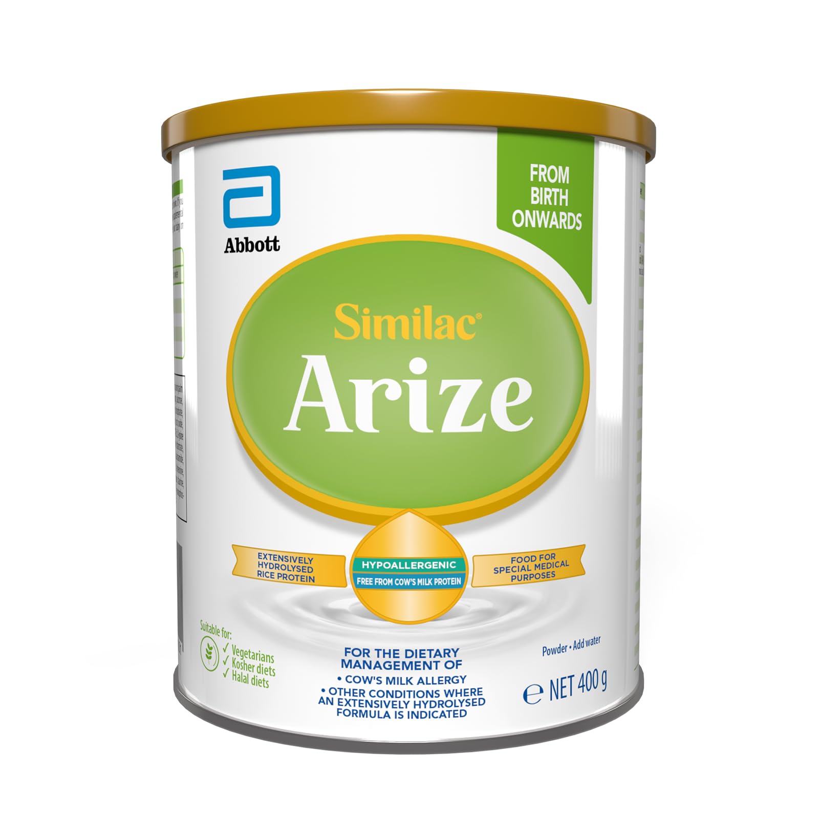 Arize by Similac | Cow’s MILK Protein-free Infant Formula | Suitable from Birth, for Infants with a Cow’s MILK Protein Allergy | 400g Tin