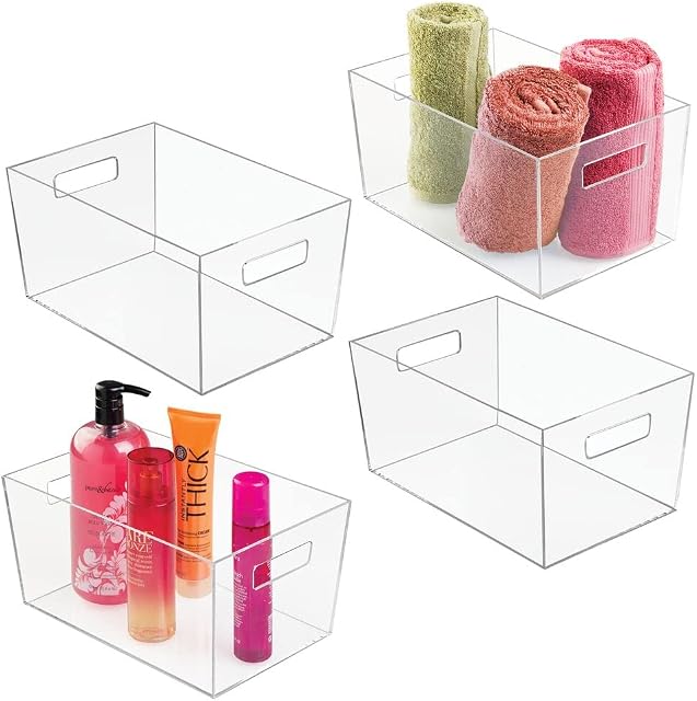mDesign Drawer Box  Set of 4  Storage Box for Health and Beauty Products  Ideal Organiser Bin for the Bathroom  30.5 cm x 20.3 cm x 15.2 cm  Clear