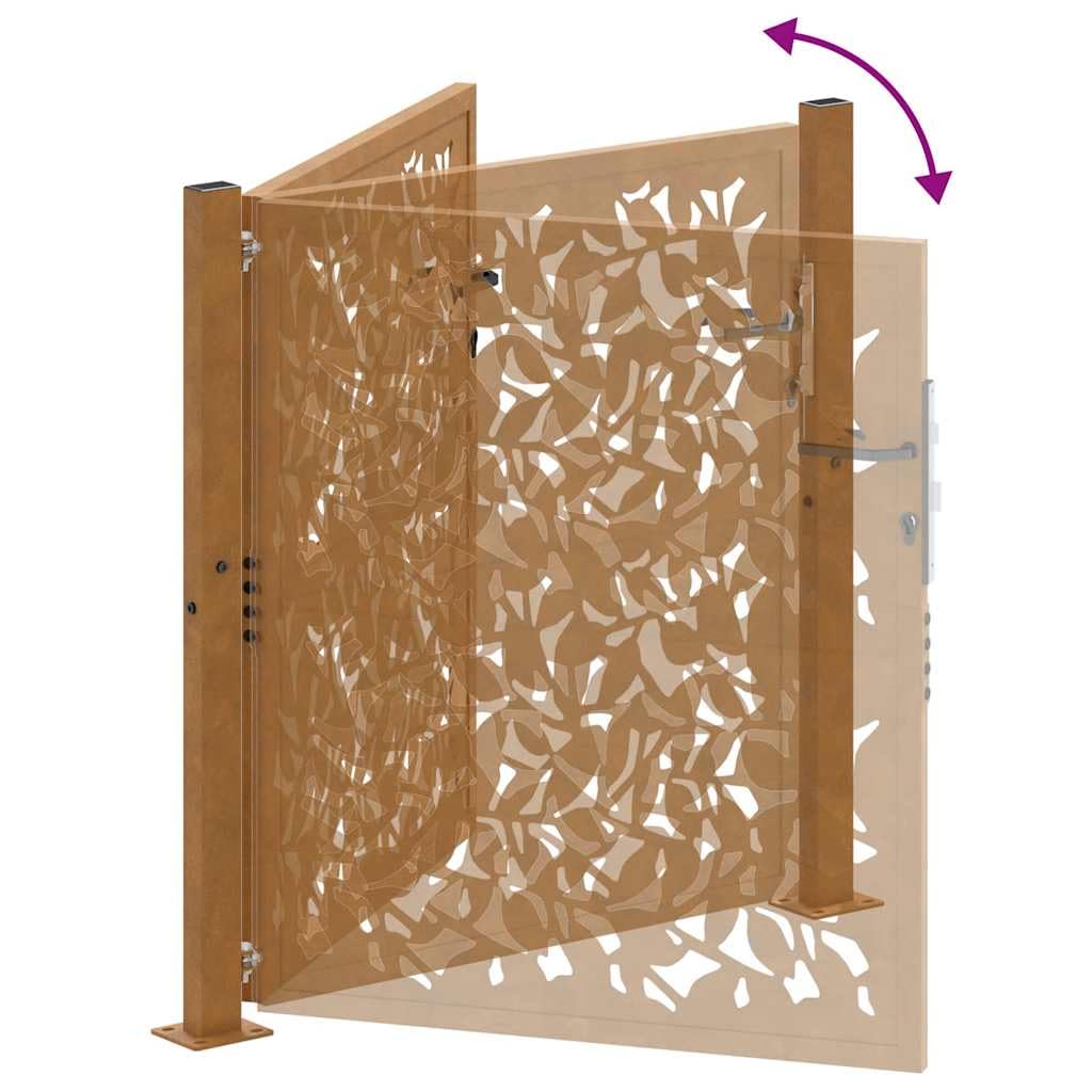 vidaXL Porte de Jardin Acier résistant aux intempéries Design Feuilles, Porte de clôture, Porte extérieure, Porte en métal, Porte de sécurité