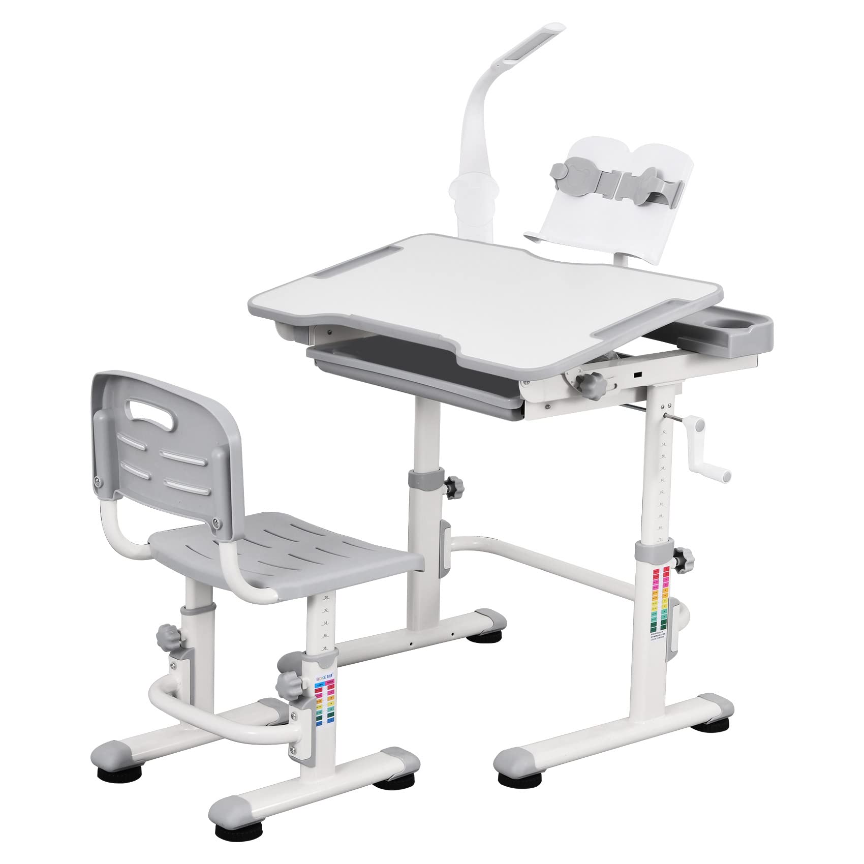 UNICOO Adjustable Kids Desk & Chair Set with LED Lamp, Premium Quality, Crank Height Adjustable Study Desk, Tilt Desktop, Spacious Storage Drawer, New