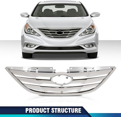 Miniatura 9 de PIT66 Parrilla delantera cromada compatible con Sonata 2011 2012 2013 HY1200154 863503S100