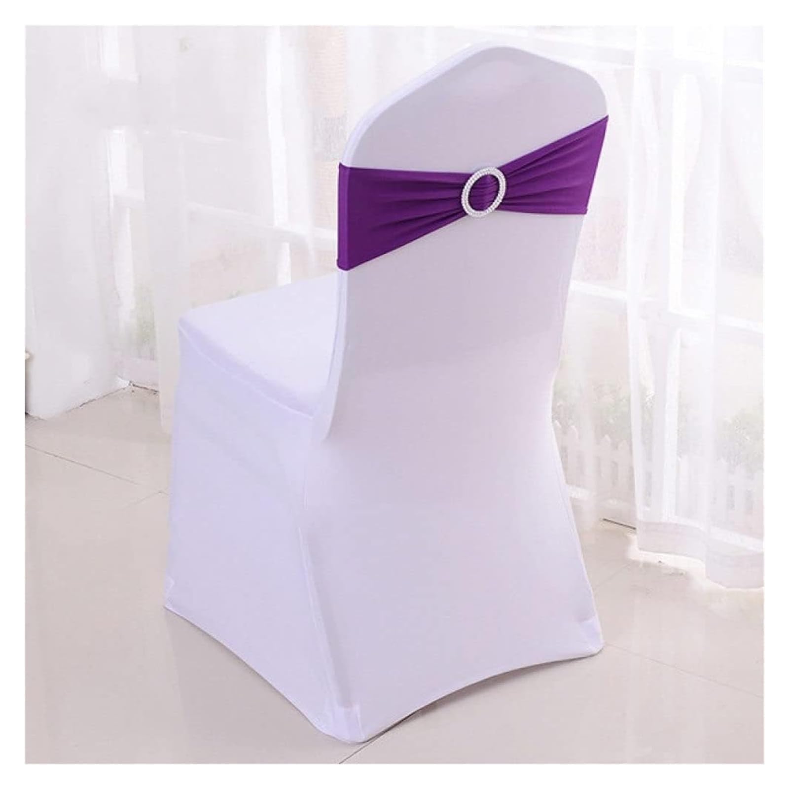 RZQVHBKXWGT chair sashes,50Pcs Elastic Spandex Chair Bands With Buckle Solider Stretch Bow Sashes Wedding Knot Banquet Christmas,red,China (Color : Wit, Size China)(Purple)