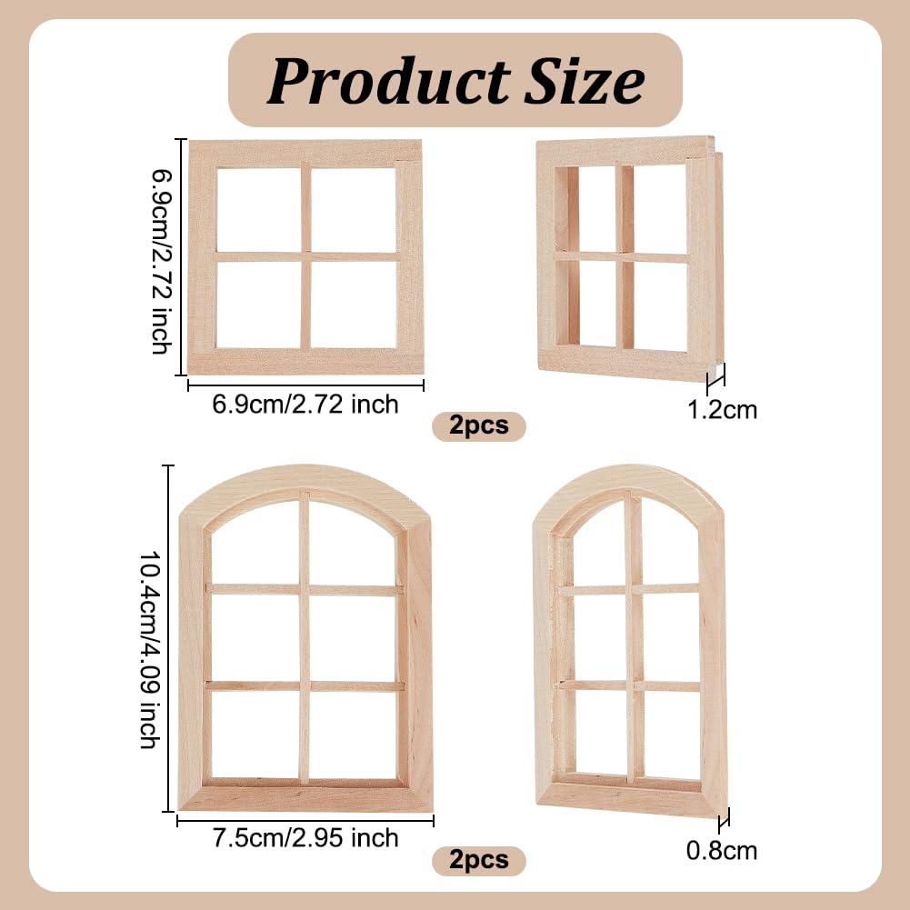 Fenêtres Pour Maison De Poupée 1/12 - Lot De 2 En Bois, Bords Arrondis | Décoration Micro-Paysage 10,3x7,5cm - 3