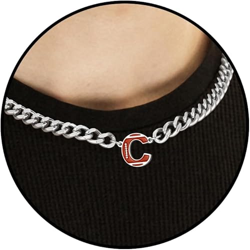 Football Necklaces for Boys Stainless Steel Initial Necklace with Letter A-Z 6.5mm Cuban Chain Gifts for Him Boys Men Teens 16+2 Inches