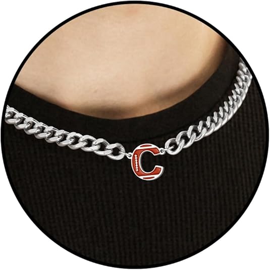 Football Necklaces for Boys Stainless Steel Initial Necklace with Letter A-Z 6.5mm Cuban Chain Gifts for Him Boys Men Teens 16+2 Inches