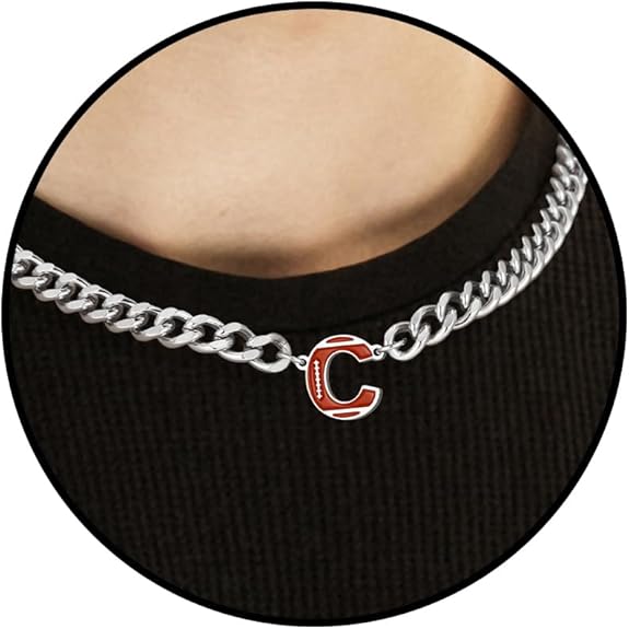 Football Necklaces for Boys Stainless Steel Initial Necklace with Letter A-Z 6.5mm Cuban Chain Gifts for Him Boys Men Teens 16+2 Inches