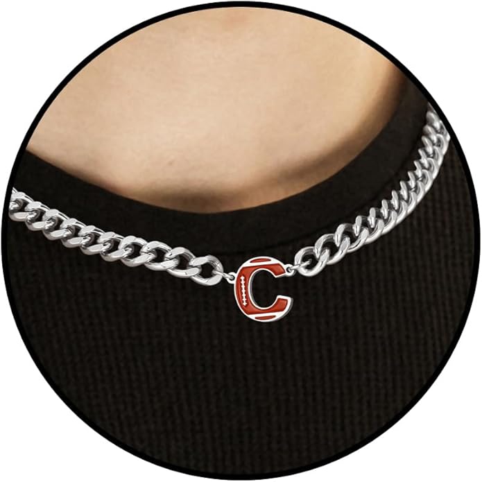 Football Necklaces for Boys Stainless Steel Initial Necklace with Letter A-Z 6.5mm Cuban Chain Gifts for Him Boys Men Teens 16+2 Inches
