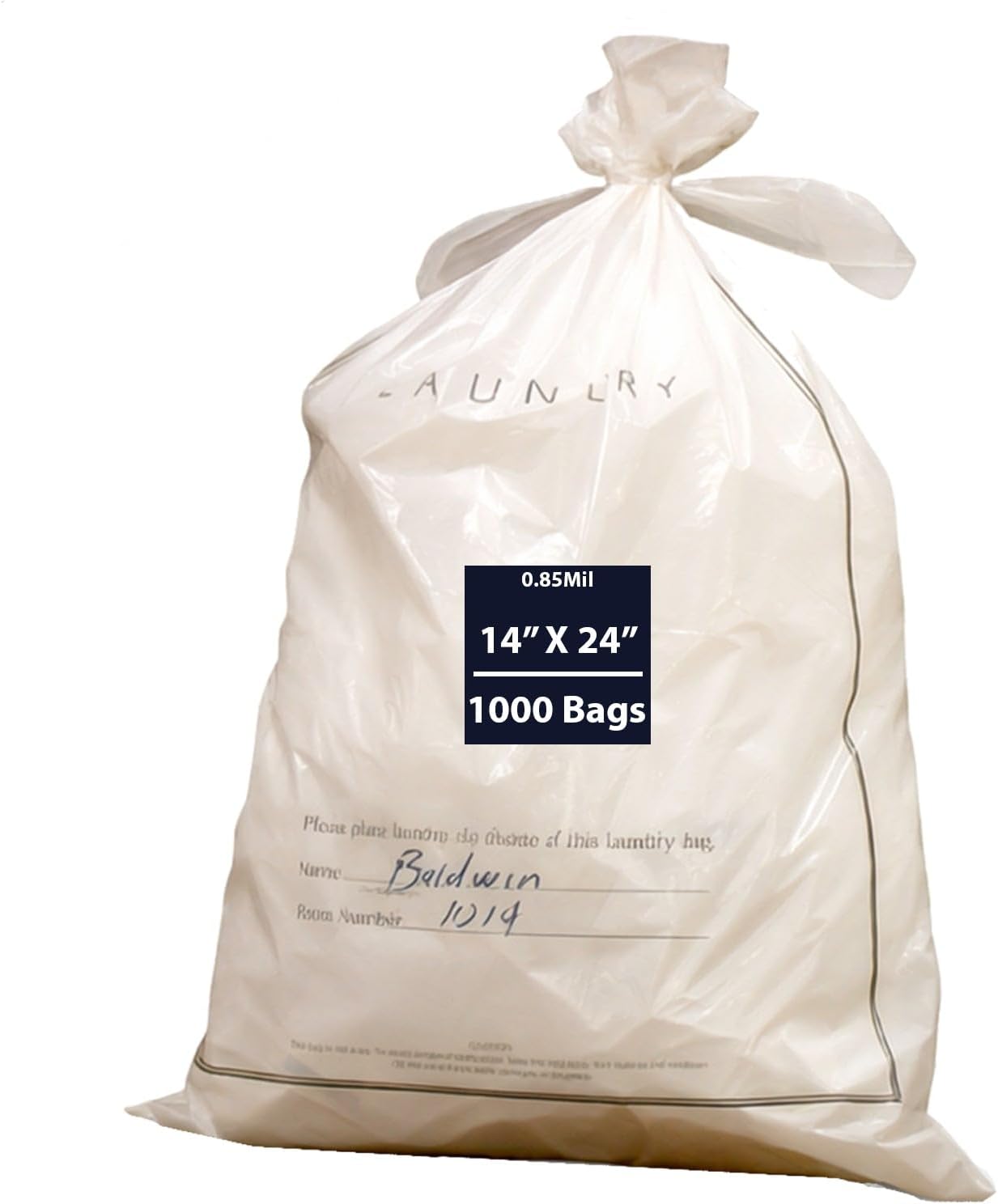 Hotel Laundry Bag w/Tear Tie Closure 0.85Mil, 14" X 24" & 1000 Bags | White Recyclable Guest Courtesy Bags for Hotels & Spas | Printed with Information Blocks for Writing Guest Name and Room Number