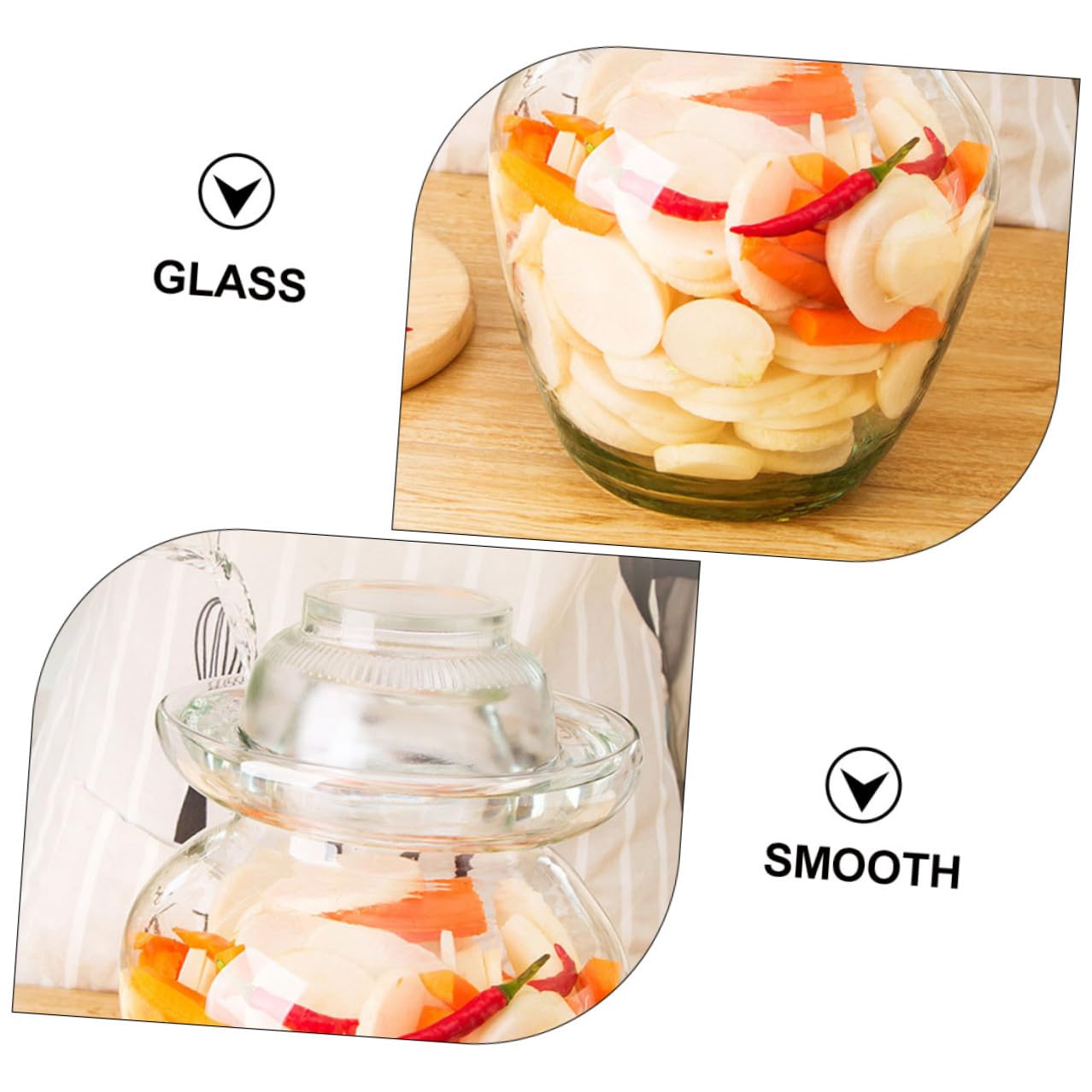 jojofuny Einmachglas für Kimchi und Essiggurken Steinguttopf mit Wasserdichtem Deckel Transparent für Fermentation von Sauerkraut und Anderen Lebensmitteln