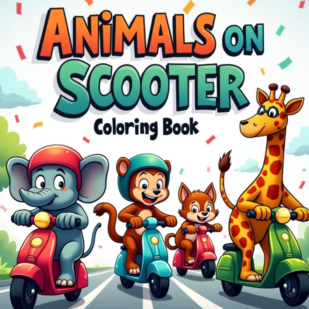 Animals on Scooter Coloring Book for Toddlers: Fun and Silly Animal Riding Scooter Pages – Big, Easy and Cute Coloring Designs for Ages 2–4
