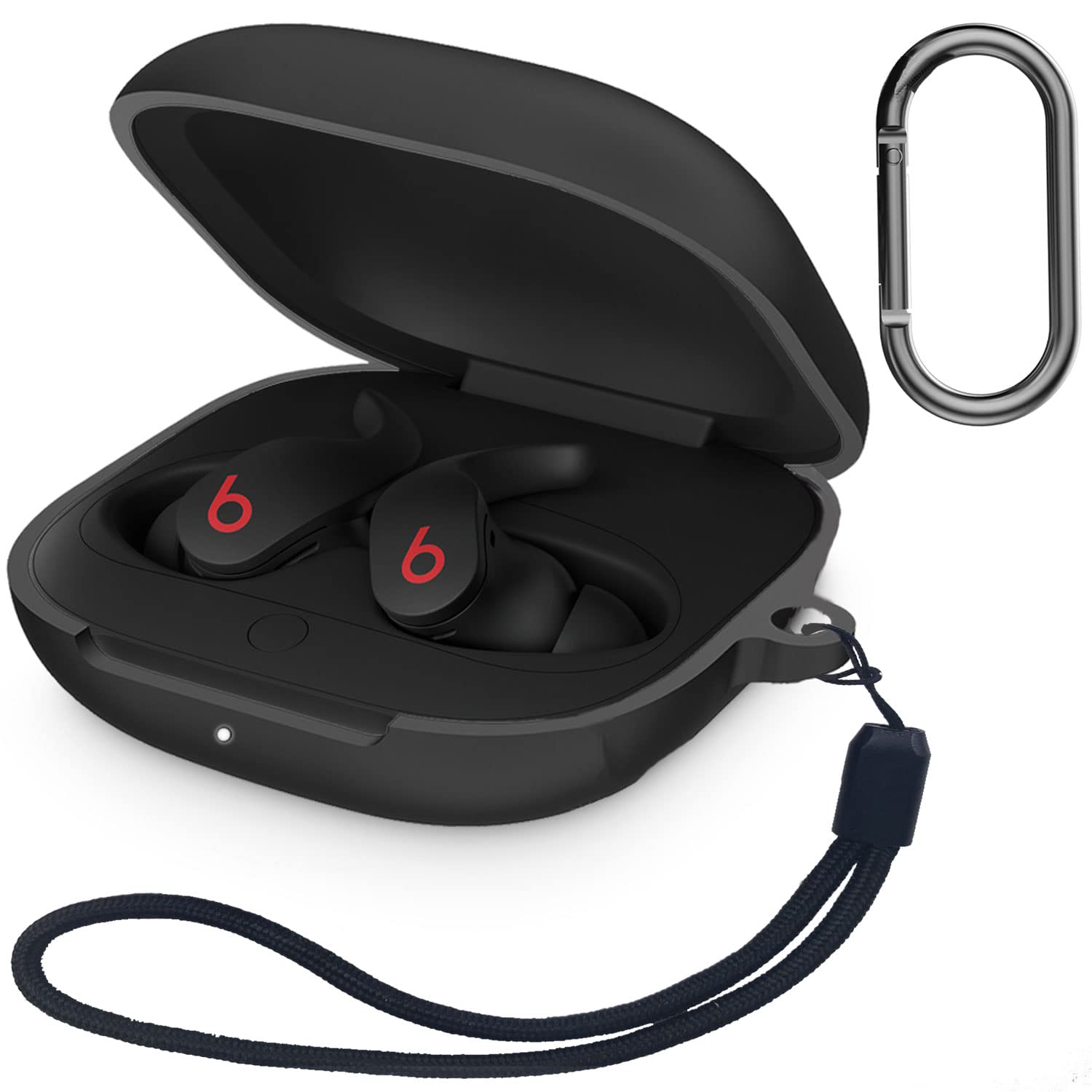 JIML Compatible with Beats Fit Pro Case Soft Silicone Skin Case Cover Shock-Absorbing Protective Case with Keychain and Lanyard for Beats Fit Pro 2021 (Black)
