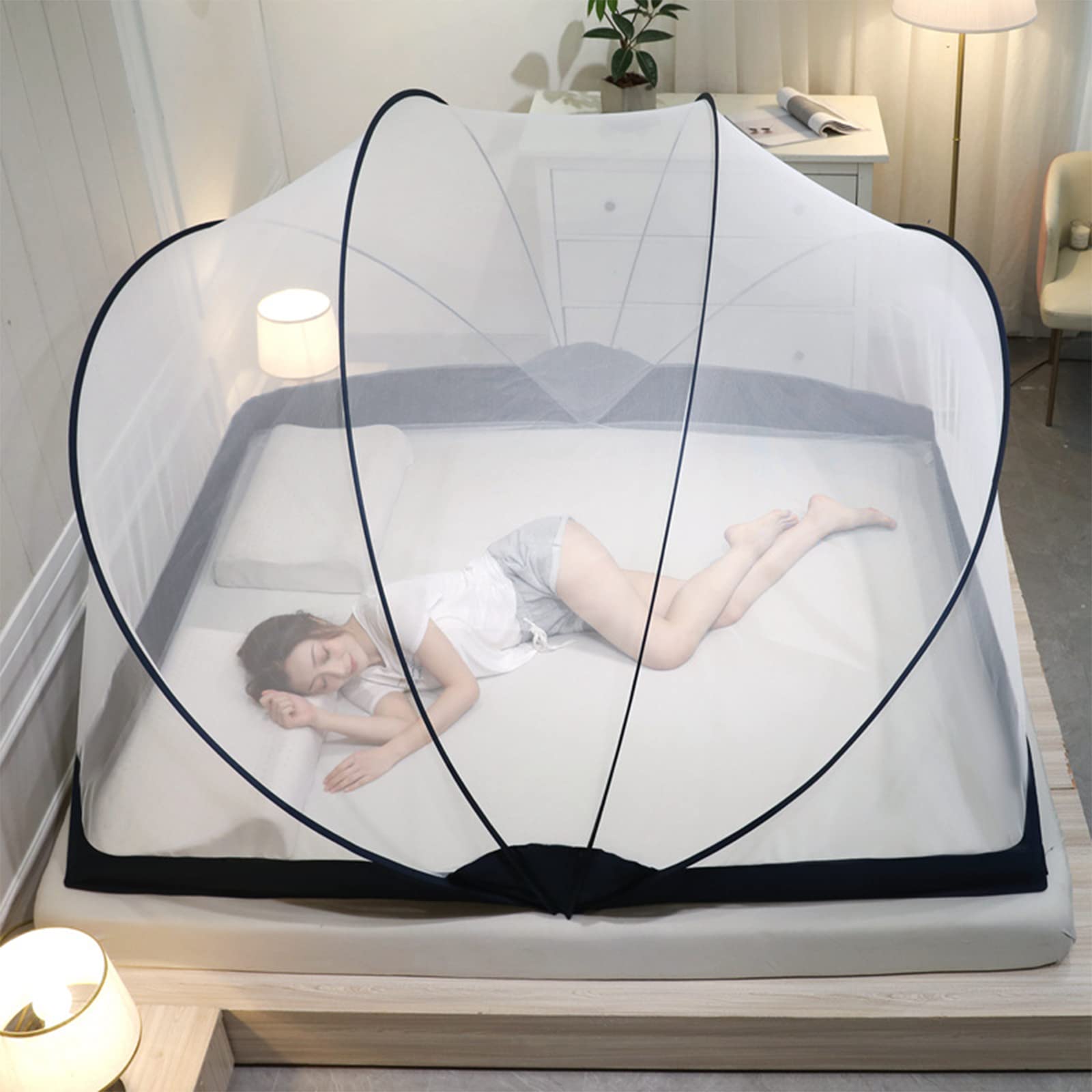 Zanzariera Pieghevole per Letto Senza Fondo Zanzariere Campeggio Zanzariera Viaggio Casa Esterna traspirante per Letto Matrimoniale/singolo Facile da Installare,Blue 1,100 * 190 * 120cm