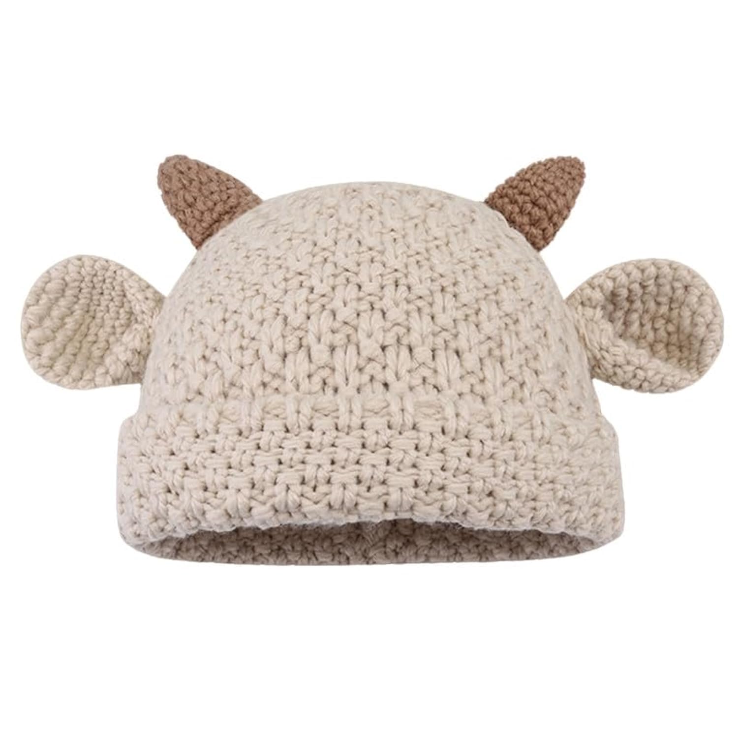 CORIRESHA Unisex Cute Horns Bear Ears Beanie Winter Crochet Hat Animal Lover Gift
