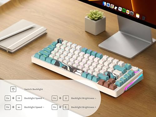 Miniatura 8 de Teclado mecánico para juegos 75% marrón, compacto de 82 teclas intercambiable en caliente con perilla, perfil OEM retroiluminado RGB, teclado USB-C