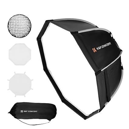 K&F CONCEPT 35''/90cm Octagonal Softbox, Quick Release Bowens Mount Softbox with Honeycomb Grid, Light Diffusers, Carrying Bag, for Photography Studio Speedlite Flash and Monolight