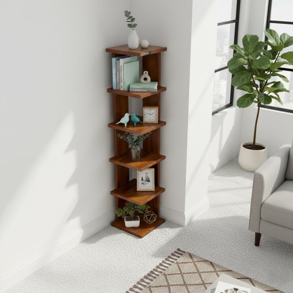 Urbanovia Corner Shelf, Black, Engineered Wood, 6 Tier Display