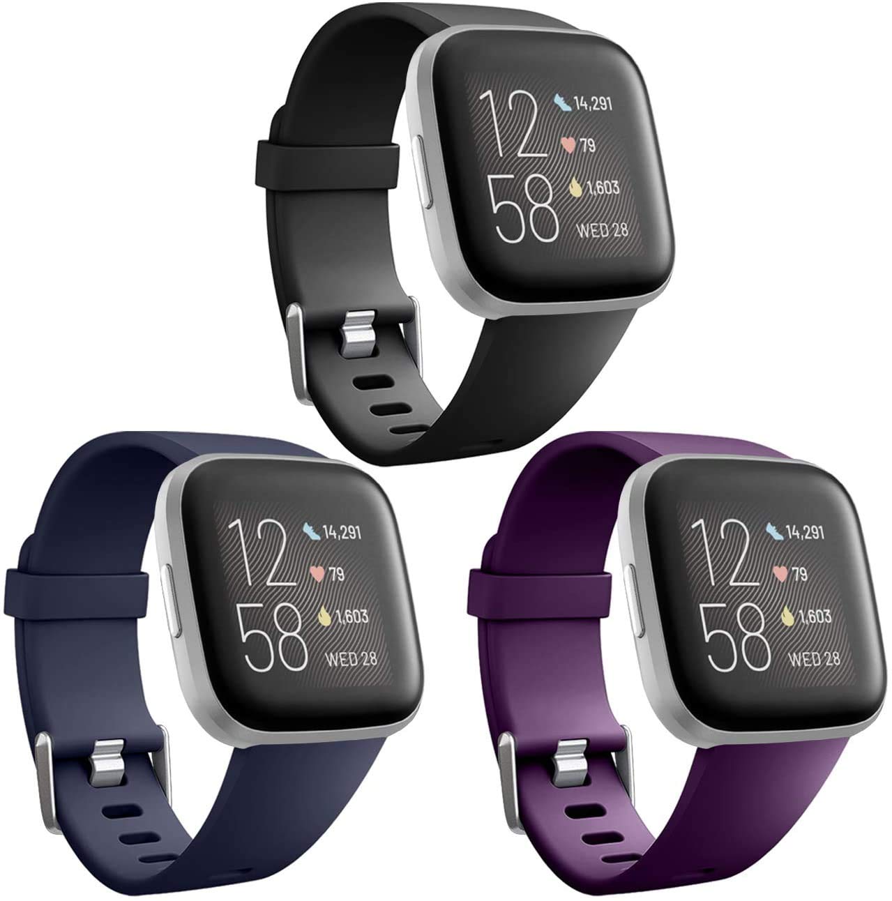 Wepro Bands Compatible with Fitbit Versa/Fitbit Versa 2/Fitbit Versa Lite SE SmartWatch for Women Men, Sports Replacement Wristband Strap for Fitbit Versa Watch, Small, Large