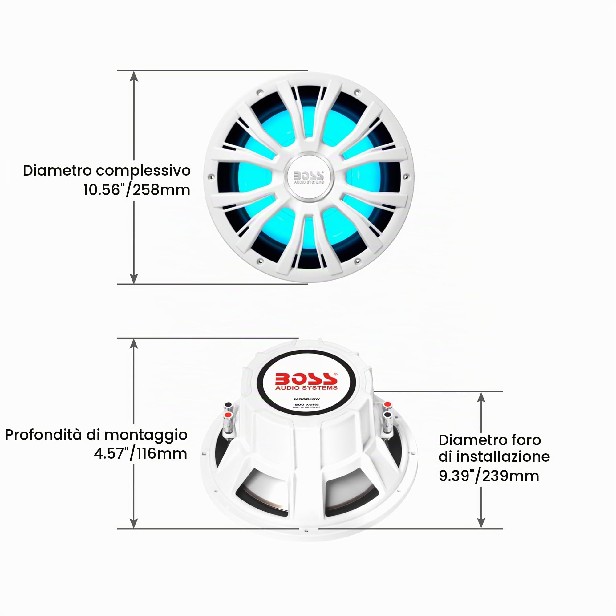 Boss Marine 800w Mrgb10w Speaker One Size