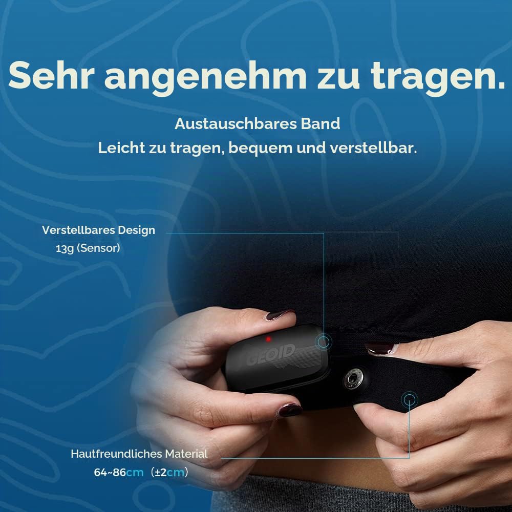 GEOID HS500 Herzfrequenzmesser Brustband Herzfrequenzmesser Brustgurt Bluetooth 4.2/ANT+ Herzfrequenzsensor Wasserdicht IP67